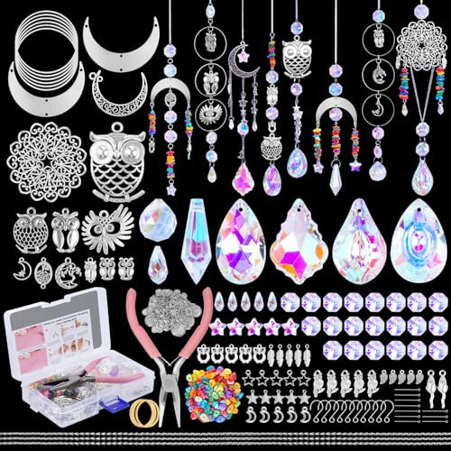 410 Stück Sonnenfänger Kristall Bastelset Erwachsene Eulen DIY Basteln | Suncatcher Fenster Windspiel Fensterdeko Anhänger Lichtfänger Prisma für Zuhause Büro Garten Weihnachten Tag Hochzeit Deko