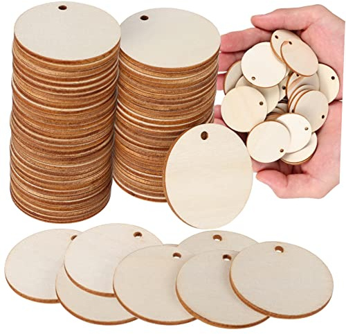 Housoutil 100 Stück Runde Holzscheiben Unbehandelt Diy Holzpendants für Basteln Dekoration Schmuckherstellung Glatte Oberfläche zum Bemalen und Gestalten