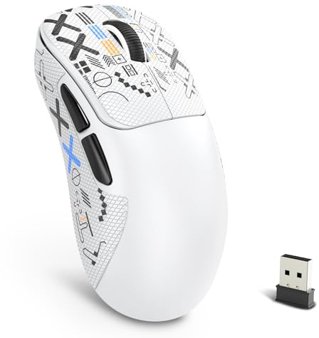 HXSJ T700 Mouse da Gaming Wireless Ultraleggero, Ergonomico per Destrorsi, Senza Fili BT/2.4G/ Wired Gamer Mice con Grip Tape, Sensore Ottico da 10K DPI, Batteria 500mAh, Driver Web, PC/Mac - Bianco