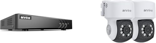 ANNKE 2MP Analog überwachungskamera aussen Set mit KI-Menschen-/Fahrzeugerkennung, 3K Lite 4 Kanal DVR für Kamera System, 2 x 1080P Kabel PT Kamera mit 350° Schwenk und 90° Neigefunktion, NO HDD