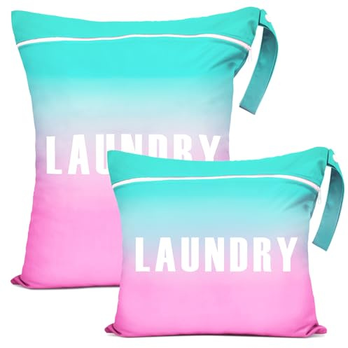 Set de Bolsa Ropa Sucia, Bolsa Impermeable Piscina Grande para Viajar y Laundry Bag Pequeña, Impermeable, Dry Wet Bag con Asas para Ropa Sucia y Mojada (Degradado de azul claro)