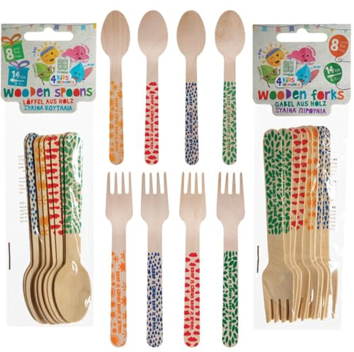HOT BARGAINS 96PCS Each Disposable Wooden Cutlery Set | 96 Forks & 96 Spoons | Eco Friendly Biodegradable Tableware for Hot & Cold Food | Ideal for Party & Event Catering (Spoon + Fork (Combo))