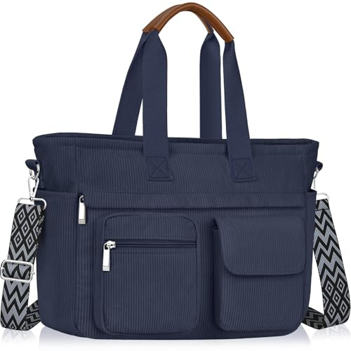 Cord Tasche Damen, Umhängetasche Damen Groß Handtasche mit Vielen Fächern | Gross Crossbody Bag Shopper Tasche Leicht for 13-14 Laptop Cord Tote Bag Schulhandtasche für Uni Alltag Business