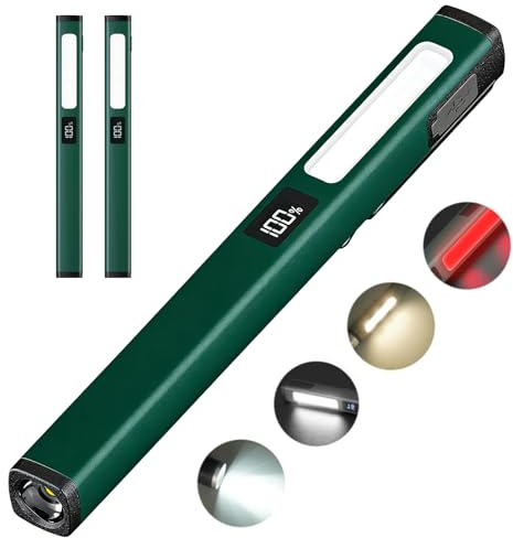 BAIFULAI Lot de 2 lampes LED COB - Rechargeable par USB C - 6 modes de luminosité - Étanchéité IPX5 - Mini lampe de poche LED avec aimant et indicateur de niveau de batterie - Pour camping, atelier