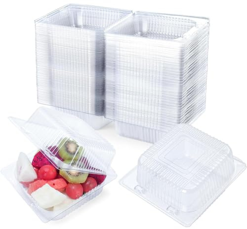 wdsilkbo 100 Count Clear Food Containers with Lids, Thickened Clamshell Boxes for Cake Slice, Dessert, Sandwich, Salad, Pastry, Fruits, Takeout Trays