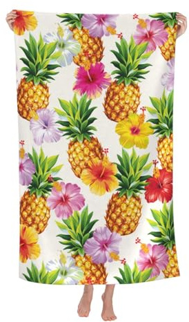 Handtücher Ananas Und Tropische Blumen Handtuch Leicht Badetuch Mikrofaser Duschtuch Für Camping Reise Sauna 80X130Cm