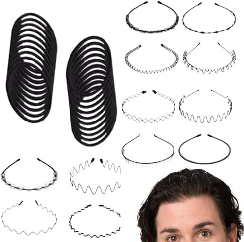 Fascia Capelli Metallo Uomo Fascia Anti-scivolo Comoda e Leggera | Kit di Fasce per Capelli Ondulate Sportive per Famiglia, Uomini, Donne, Corsa, Yoga, Ciclismo, Casa, Interno ed Esterno