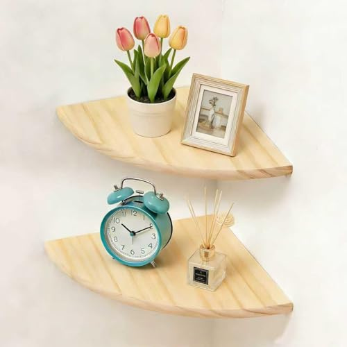 aupawdy Eckregal Hängeregal,2er-Set 18cm Eiche Massivholz Eckregal runde Enden Wandregal Holz Vintage Landhausstil Regal für Schlafzimmer Wohnzimmer
