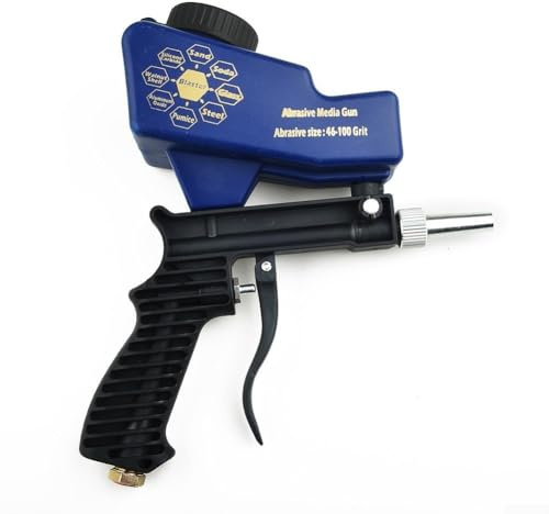 Hand Held Air Sandblaster Kit with 600cc Tank, Portable Media Blasting for Rust Removal & Polishing, Adjustable Flow Nozzle, 70-150 PSI, Blue