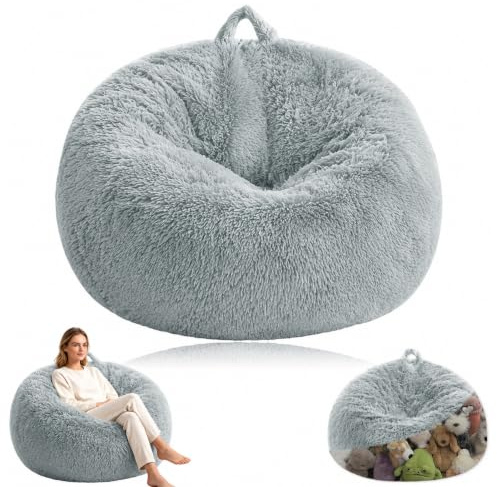 Yuragim Sittsäck överdrag 70 x 80 cm, saccosäck utan fyllning, mysig fuskpäls saccosäck för barn och vuxna, puff fodral för vardagsrum sovrum gosig leksak arrangör, ljusgrå