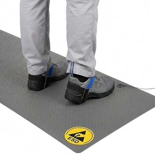 SAMKRAFT W4 Tapis Anti-Fatigue ESD Antistatique 9,5mm - Mousse Haute Résilience Ergonomique - Norme en 61340-5-1 - Tapis de Sol Dissipatif pour Laboratoire et Industrie - Gris - 91 x 120 cm