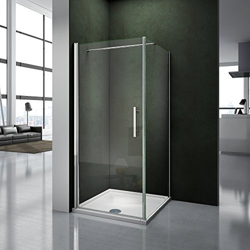 90x90x195cm Porte pivotante porte de douche paroi de douche cabine de douche avec barre de fixation 140cm verre anticalcaire