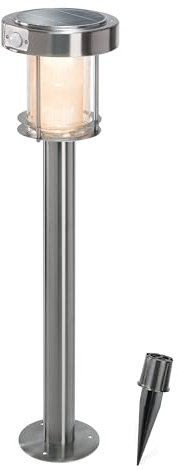 esotec PIR Solarleuchte Ancona, Duo Color, 2 Betriebsmodi, Bewegungsmelder, LED Standleuchte, Außenleuchte, Gartenleuchte, Metall, IP44, außen, wetterfest, silber, Höhe 71cm, 102534