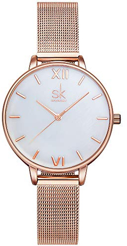 SHENGKE Kreative Simplicity Damen-Armbanduhr mit Netzband, Elegant, Damenarmbanduhr Business Armbanduhr (K0056-natural Shell dial)