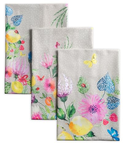 Maison d' Hermine Jardin D'Ete-Fog 100% Baumwolle Set von 3 Multi-Purpose Küchenhandtuch | Bar Handtücher | Frühling/Sommer (50 cm X 70 cm)