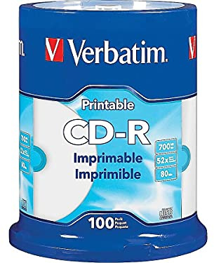 Verbatim 98493 CD-R 52x Cakebox (100 Stück) 700MB Inkjet Full Size Printable Surface, DataLife