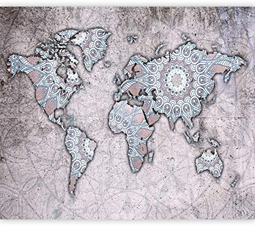 murando Fototapete selbstklebend Weltkarte 392x280cm Foto Tapete Tapetenfolie Möbelfolie Wandverkleidung Wandtapete Motivtapeten Bildtapete Schlafzimmer 3d Effekt Mandala Ornament k-A-0464-a-a