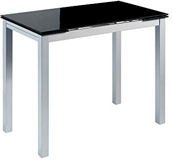 MOMMA HOME - Küchentisch Ausziehbar - Modell Kalkutta - Farbe Schwarz - Maße 100/140 x 60 x 76 cm - Sicherheitsglas - Metallstruktur