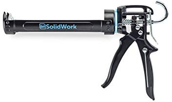 SolidWork Caulk Gun for Professional & Drip-Free Use with Ergonomic Steel Handle, up to 1/10 Gallon Cartridge, Adjustable 24:1 Thrust Ratio 1/10 Gallon Cartridge | Black Caulking Gun