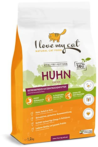I Love My cat Hochwertiges getreidefreies Trockenfutter mit frischem Huhn und hohem Omega-3-Gehalt für Katzen - Ideal für eine gesunde Ernährung - 1,2 kg