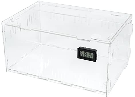 BETAZOOER Reptile Terrarium Breeding Tank Acrylic Reptile Feeding Box with Temperature Hygrometer (11.4x7.7x5.9)