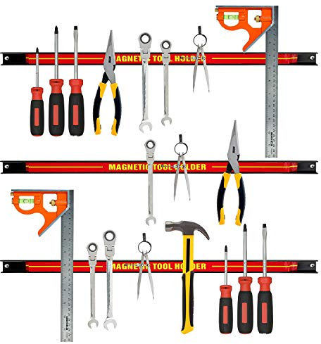 Bond Hardware Set of 3 Magnetic Tool Holder Racks - 24 Inch Heavy Duty Garage Workshop Wall Holder Strip for Tools - Tool Bar with Magnet for Screwdriver, Wrench (24)