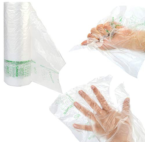 PZ 500 GUANTI PALMATI HDPE IN ROTOLO 23 X 28 TRASPARENTI IDEALI PER REPARTI DI ORTOFRUTTA, PANIFICI, PIZZERIE ETC.
