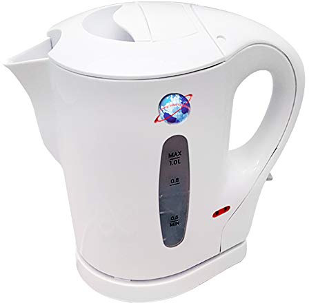 1L Litre Electric Cordless Kitchen Kettle Caravan Travel Hot Water Jug - Overheat Thermostat 900W - White by Crystals®