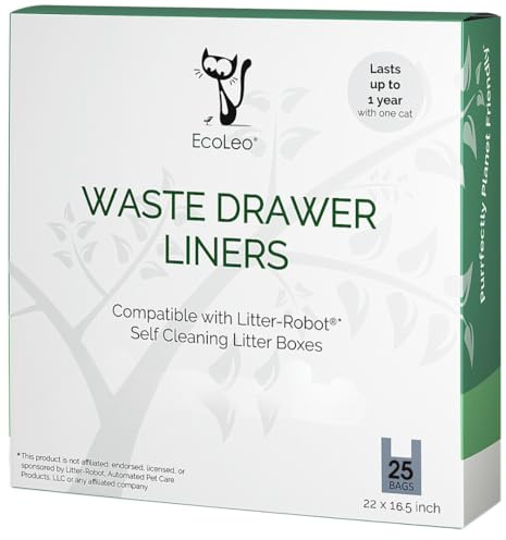 Litter Robot kompatibla avfallslådor för lådor/väskor, komposterbara, miljövänliga, plastfria sopsäckar med handtag för automatisk självrengörande kattlådor – 25 stycken
