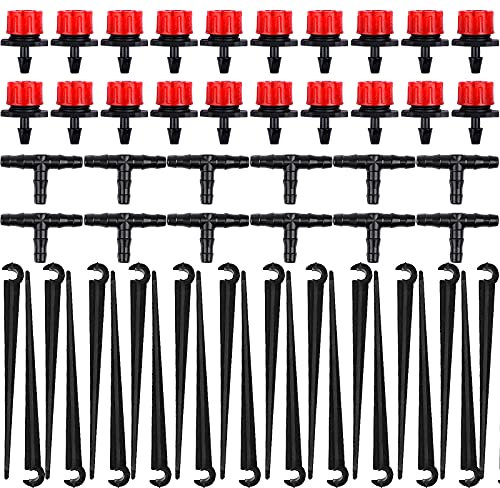 Kalolary Set di 150 sistemi di irrigazione regolabili, gocciolatori da tè barbed, kit di irrigazione automatico micro gocciolamento per piante, giardino, serra, fiori