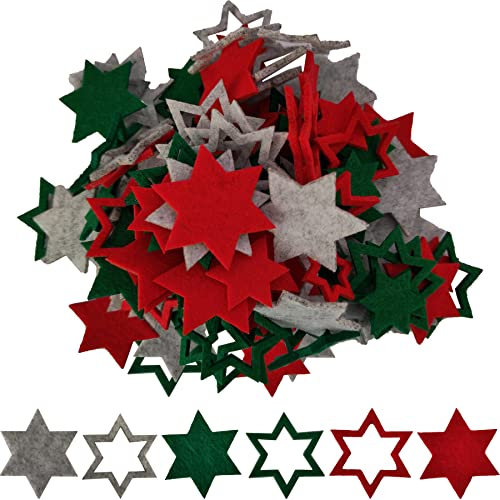 jenich (2cm+3.4cm) 240 Stück Filz Sterne Weihnachten Streudeko Sterne Tischdeko Filzsterne Weeihnachtsdeko Rot Grün Grau Filz Sterne für Weihnachten DIY Handwerk