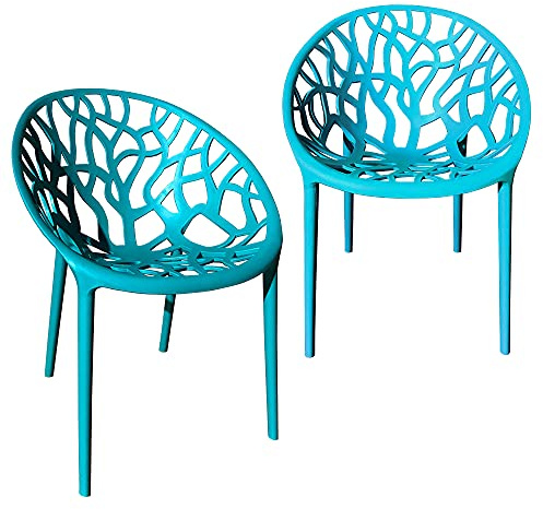 TRISENS Gartenstuhl Kunststoff Stapelstuhl Bistrostuhl Küchenstuhl Stuhl Stapelbar, Farbe:Blau, Menge:2 St.