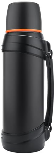 Olerd Thermosflasche Thermoskanne 2.5L, Isolierkanne Edelstahl Trinkflasche, Isolierflasche mit 2 Trinkbecher, Doppelwandisolierung Camping Wasserflasche, 24h Heiß & Kalt (Schwarz)