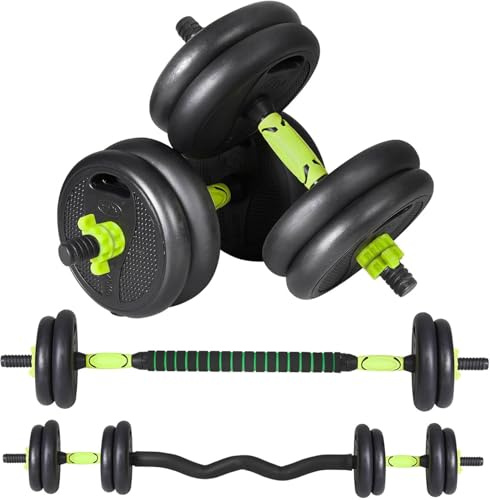 JINPALAY 4-in-1 Hantelset, mit Hantelstange, verstellbar, gerade, gebogene Hantelstange, verstellbare Hanteln, Kurzhantel-Set, Fitnessstudio, Heimtraining, 20 kg