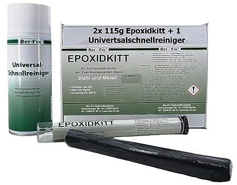 Ber-Fix 2K Epoxidkitt Reparaturset: 2x 115g Knetmetall + 400ml Universalreiniger | Hitzebeständig bis 300°C, Wasserdicht, Schnellhärtend | Modellierbare Reparaturpaste statt Flüssigmetall
