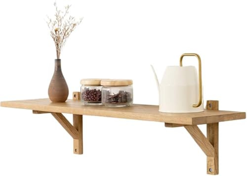 Gieanoo Oak Floating Shelves,60cm Display Shelf with 2 Triangle Brackets | Wall Shelf,for Bedroom Living Room Kitchen Office Farmhouse