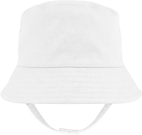 Baby Togs Baby Sun Hat with Chin Strap, 100% Cotton Sun Hat, Plain Summer Bucket Hat with Sun Protection for Baby and Toddler Boys and Girls 0 Months to 4 Years White 18-24 Months