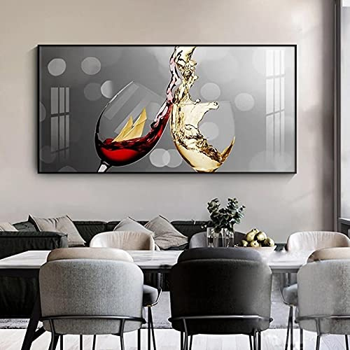 KADING Drucke und Poster Abstraktes Rotweinglas Leinwand Gemälde Esszimmer Küche Wand Moderne Heimdekoration Wandkunst Bilder 82x40cm(32x16in) mit Rahmen