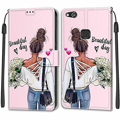 Feyten Funda para Huawei P10 Lite, Carcasa Huawei P10 Lite con Tapa Móvil Billetera Libro Cuero PU Flip Case Cartera Magnético Caso Cover con Soporte y Bolsillo para Tarjetas (Chica)