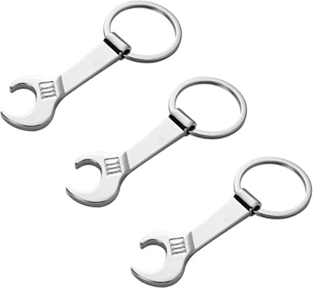 Toyvian Mini Wrench Bottle Opener Keychain, Small Metal Key Holder with Practical Keyring, 3pcs Set for Daily Use and Travel, Silver