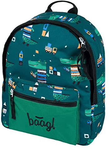 Baagl Kindergartenrucksack Jungen Rucksack Kinder mit Brustgurt - Krokodil | Der kleine Baby Rucksack und Kinderrucksack mit Brustgurt bietet als kompakter Kindergartenrucksack viel Komfort für Kinder.