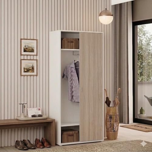Linea Azzurra Armadio Ante Scorrevoli in Legno con Ripiani e Porta Scarpe Made in Italy Olmo 212x90x43cm per Camera da Letto, Ingresso, Soggiorno Moderno ed Elegante