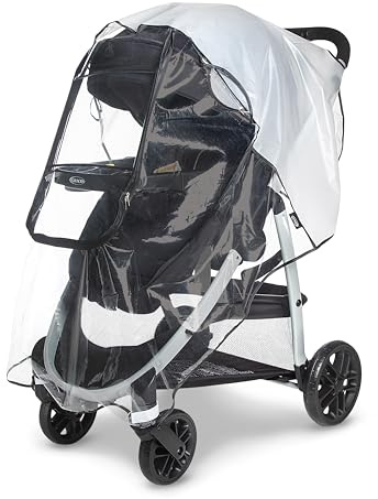 Graco Univeral Deluxe Weather Shield with Zippered Window, Baby Rain Cover, Universal Size to fit Most Stollers, Waterproof, Windproof, Ventilation, Protection, Shade, Umbrella, Pram, Vinyl, Clear
