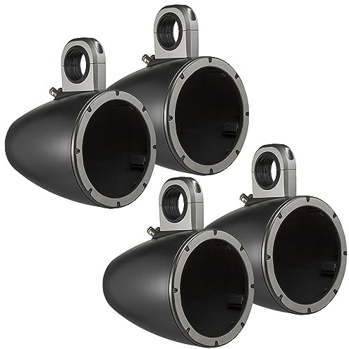 2 Pair (Qty 4) of Kicker KMTES 8 Weatherproof Marine Empty Tower Speaker Enclosures (Black)