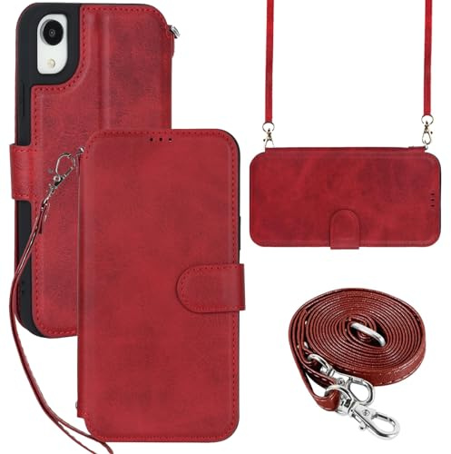 ELTEKER Hülle für iPhone XR Handyhülle mit Band Crossbody Strap, Klapphülle mit dem Verstellbaren Umhängeband - Rot