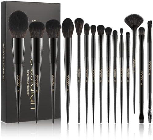 Docolor Makeup Brushes 15 Pieces Professional Makeup Brushes Set Premium Synthetic Hair Kabuki Face Blush Eyeshadow Eyeliner Foundation Powder Cosmetic Make Up Brushes Kit,Black Obsidian Series