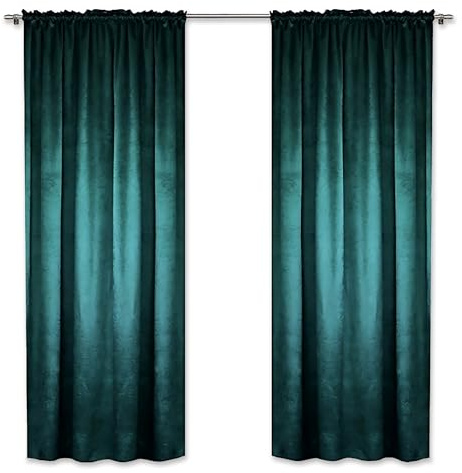 HOME DEKO Vorhang 2er-Set, Blickdichte Vorhänge aus Velours, Samtvorhänge zur Verdunkelung, Verdunklungsvorhänge für Wohnzimmer oder Schlafzimmer, Fenstervorhänge, 2 Stück, 140 x 250 cm, Dunkeltürkis