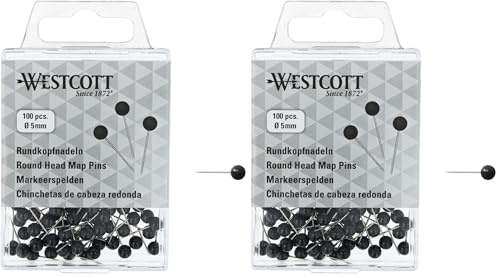 WESTCOTT Rundkopfnadeln, 100 Stück, 5 mm Durchmesser, 16 mm lang, schwarz, E-10502 00 (Packung mit 2)