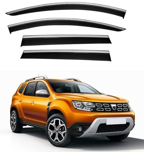 ıkc store IKC Store Windabweiser für Renault Duster Dacia Duster 2018 2019 2020 2021 2022 2023 Windabweiser Auto Seitenfenster Visier Vent Shade Regenschutz verchromter Rahmen Hellschwarz 4 Stück