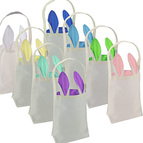 8Pcs Osterhasen Taschen, Osterhasen Körbe Kaninchenohren Design Jute Stoff Tote Taschen für Kinder Eier jagen, Süßigkeiten und Geschenke Eimer an Ostern Partei Tragen